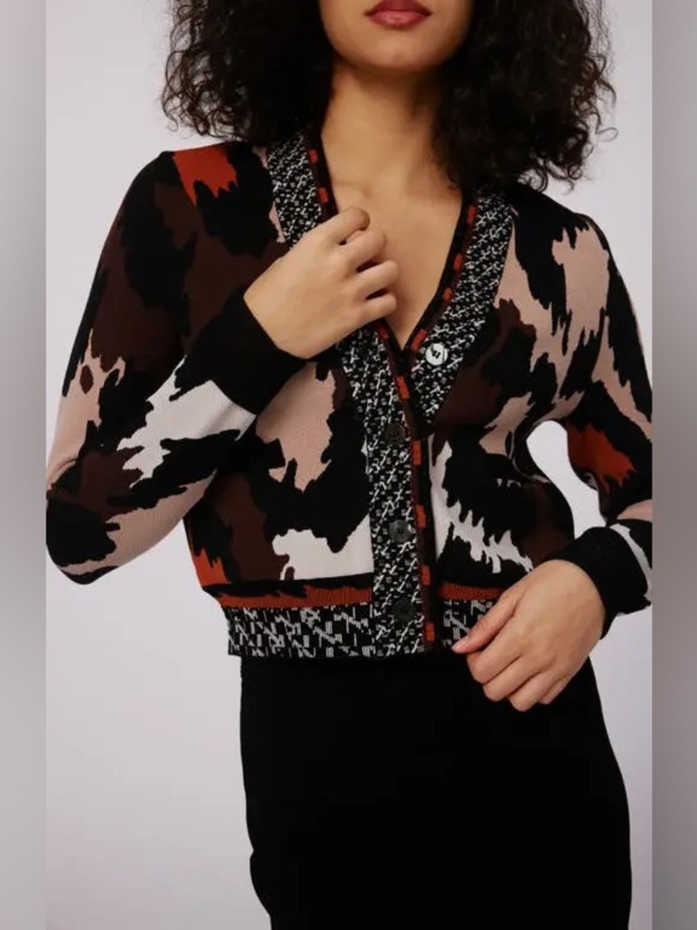 EUC Diane Von Furstenberg Midge Camoflouge Brown Cardigan Size S